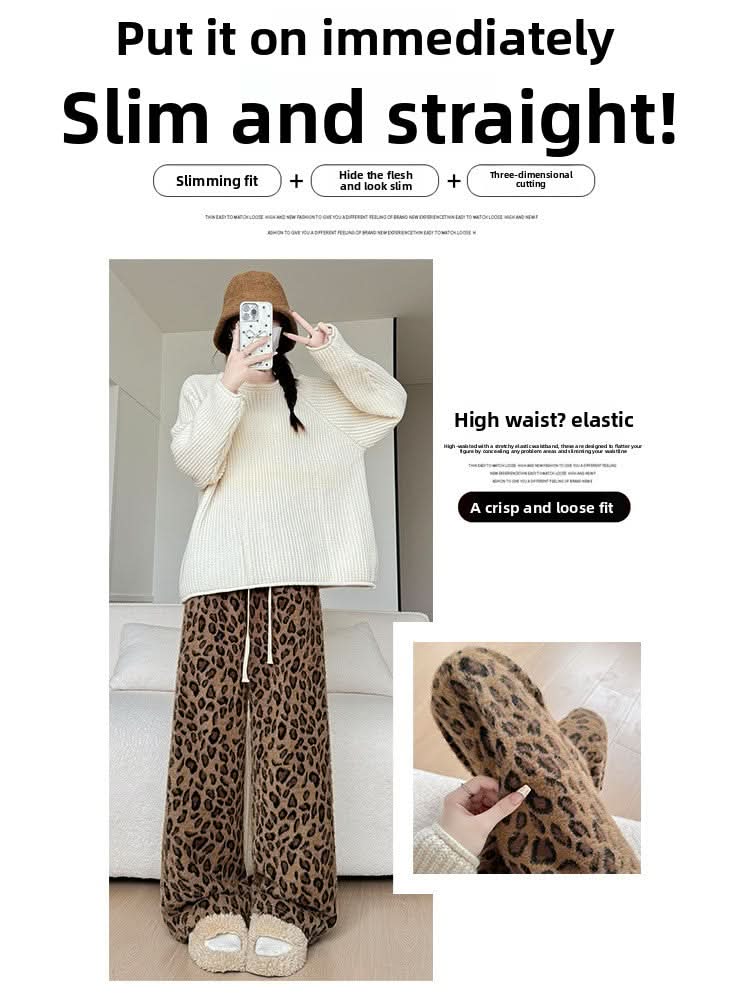 Women's American Style Leopard Print Straight Leg Pants Hip Hop Street