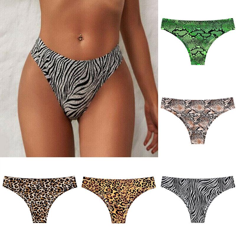 WarmSteps Intimate Sexy Hot Leopard Tanga Bikini Lingerie Seamless Ice Silk Breathable Women's Panties Underwear Cotton Crotch